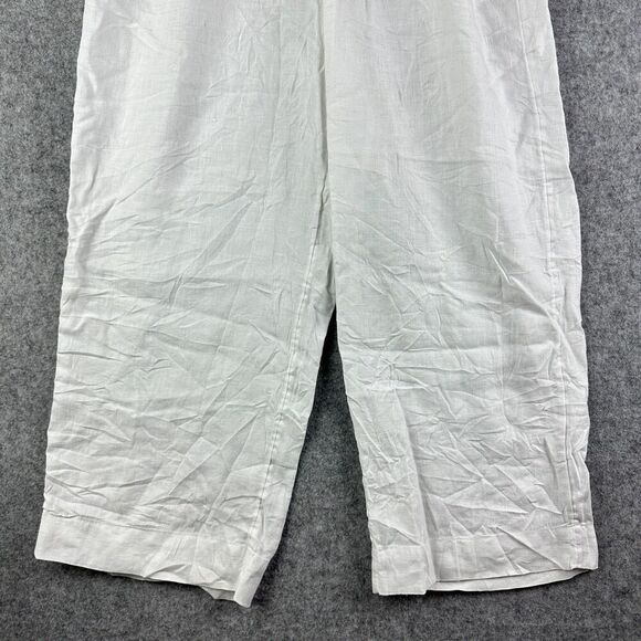 Tahari Pull On Linen Pants Womens M White Wide Leg Elastic Waist Pockets Beach - Picture 4 of 13